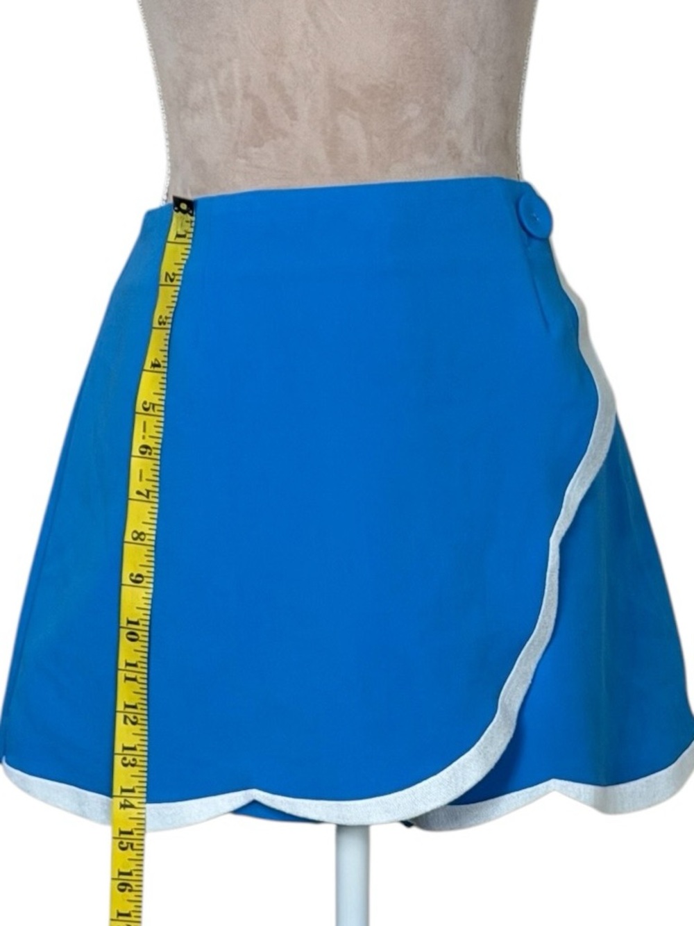 Maeve for Anthropologie Blue Scalloped Wrap Skort with White Trim - Picture 7 of 12